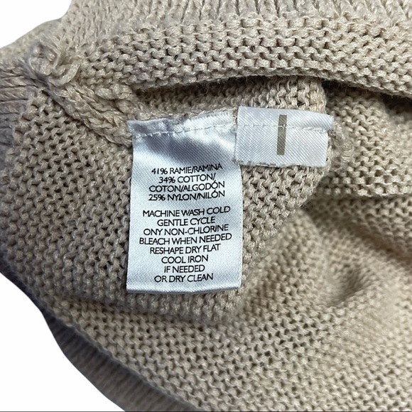 Loft | Beige Knit Long Sleeve Sweater V-Neck Lace Up Top - Picture 5 of 10